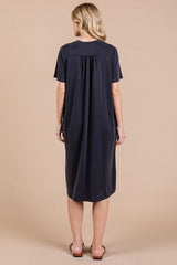 Ces Femme Side Slit Short Sleeve Midi Dress with Pockets