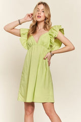 ADORA Smocked Back Ruffled Cap Sleeve Babydoll Dress