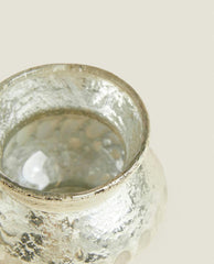 CHRISTMAS HERRINGBONE GLASS TEALIGHT HOLDER