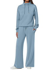 NEW π₯ Women's Cotton Two-Piece Oversized Drawstring Sweatshirt Wide Leg Sweatpants Casual Set