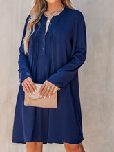 Plus Size Pleated Half Button Round Neck Dress