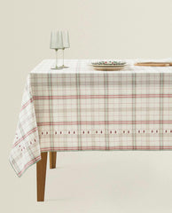 CHECKED COTTON TABLECLOTH WITH CHRISTMAS STRIPES