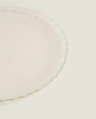 CHRISTMAS GLASS DESSERT PLATE WITH GOLD RIM