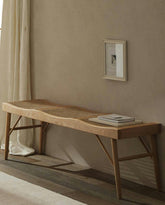WOOD AND RATTAN BENCH