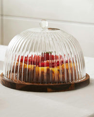 WOODEN AND GLASS CAKE PLATE
