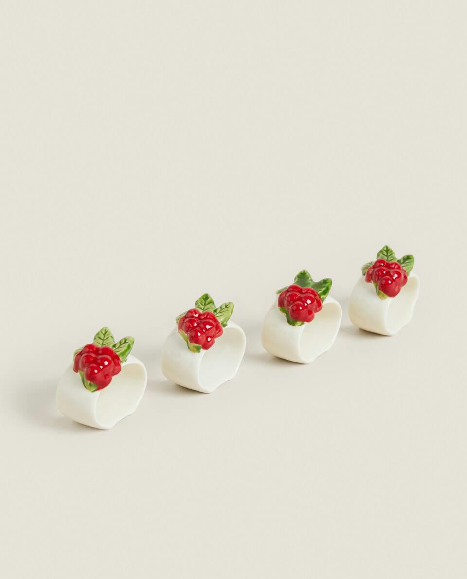 PACK OF CHRISTMAS CERAMIC MISTLETOE NAPKIN RINGS (PACK OF 4)
