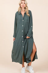 Mittoshop Airflow V-Neck Long Sleeve Button Down Maxi Dress
