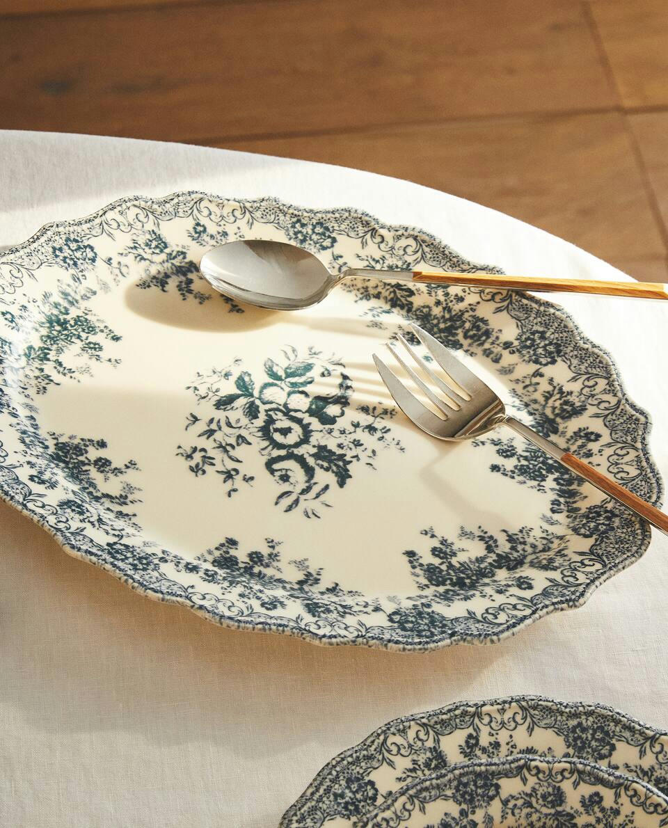 FLORAL EARTHENWARE SERVING DISH