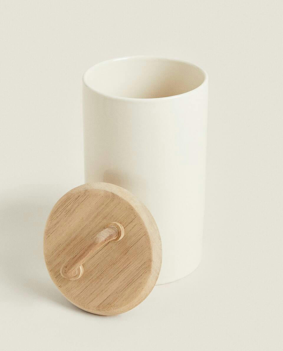 CERAMIC AND WOOD JAR