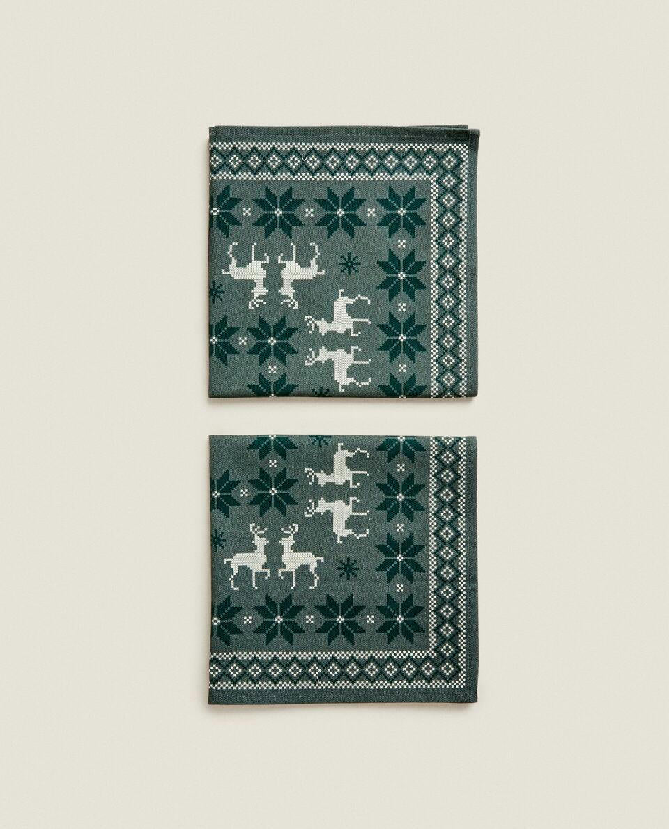 CHRISTMAS CROSS-STITCH COTTON NAPKINS (PACK OF 2)