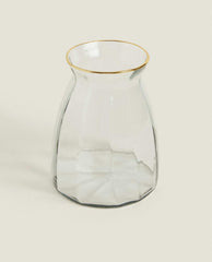 CHRISTMAS FACETED GLASS VASE WITH RIM DETAIL