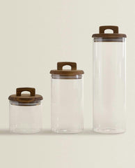 BOROSILICATE GLASS AND WOOD STORAGE JAR