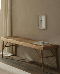 WOOD AND RATTAN BENCH