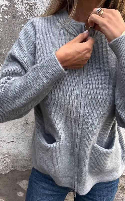 CLEARANCE SALE🔥 Round Neck Zipper Knitted Jacket