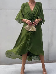Stylish and elegant V-neck chiffon dress